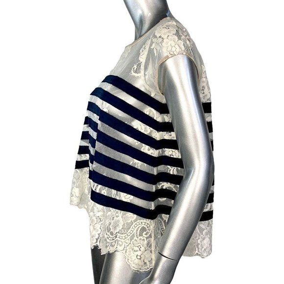 BCBGMaxazira Echo Lace Striped Top XXS - Picture 3 of 6